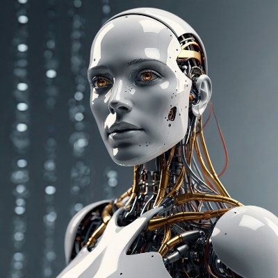 Robó com pele branca smalte fios e esqueleto doura